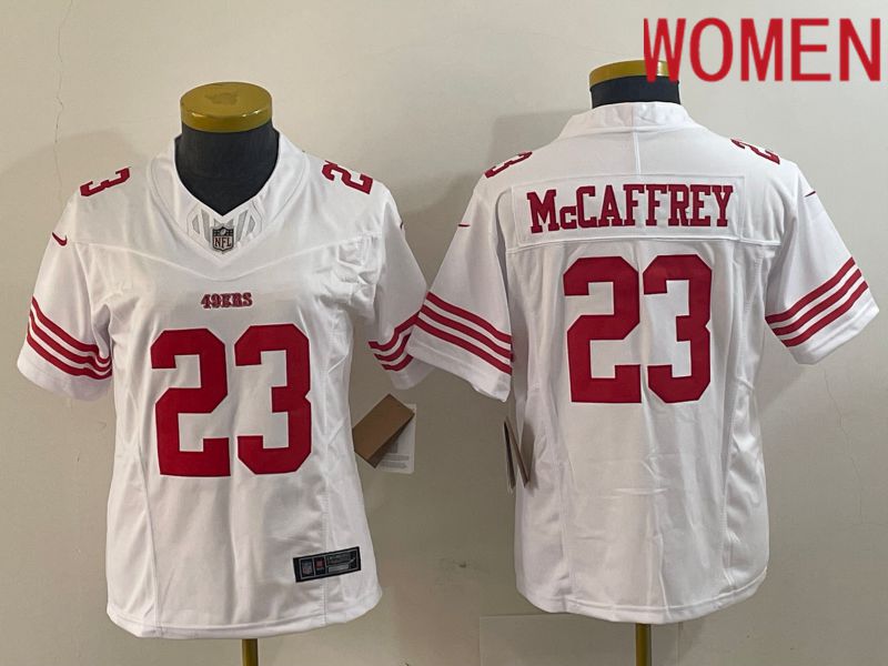 Women San Francisco 49ers #23 Mccaffrey White 2023 Nike Vapor Limited NFL Jersey style 3->san francisco 49ers->NFL Jersey